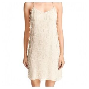 HAUTE HIPPIE • Winds of Change Beaded Feather Silk Slip Dress in Buff